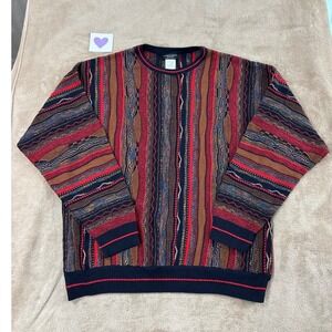 Vtg FRANCO DANTI 3D Textured Stripe Grandpa Cosby Colorful C00Gi Style Sweater L
